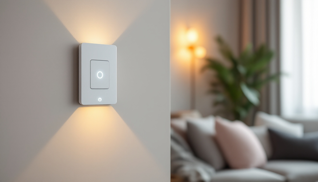 A photograph of a stylish indoor setting featuring a motion sensor light switch in action