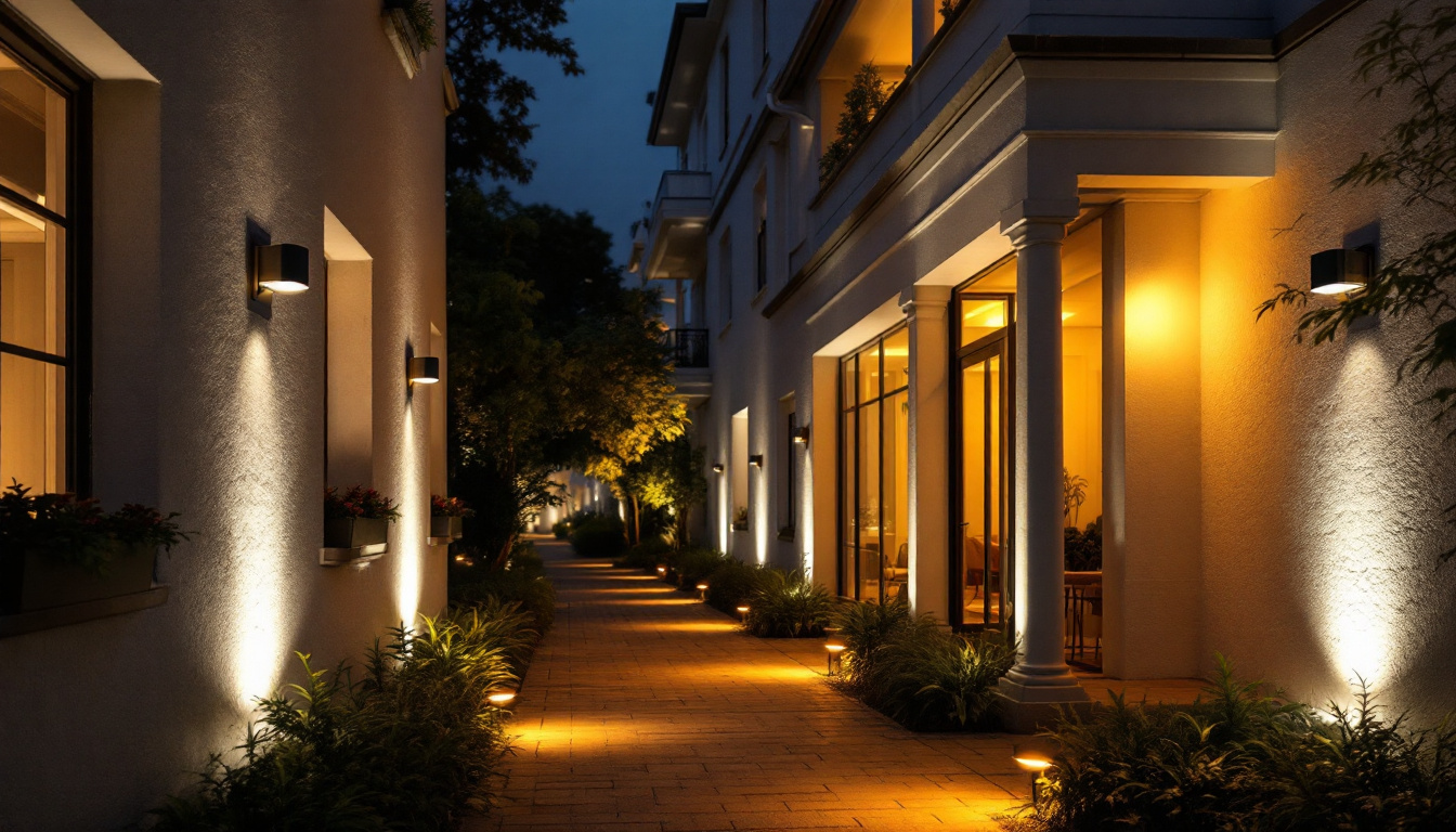 A photograph of a beautifully illuminated exterior space featuring motion sensor lights in action