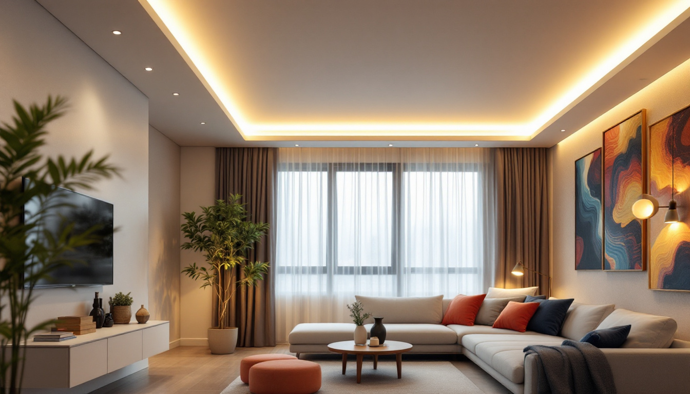 A photograph of a beautifully designed living space featuring modern ceiling can lights