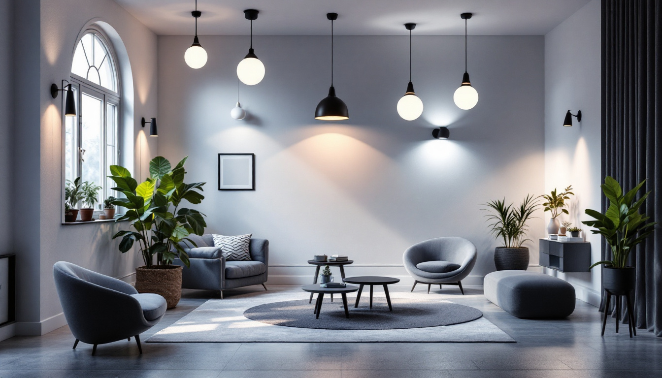 A photograph of a beautifully lit interior space showcasing a variety of lighting fixtures