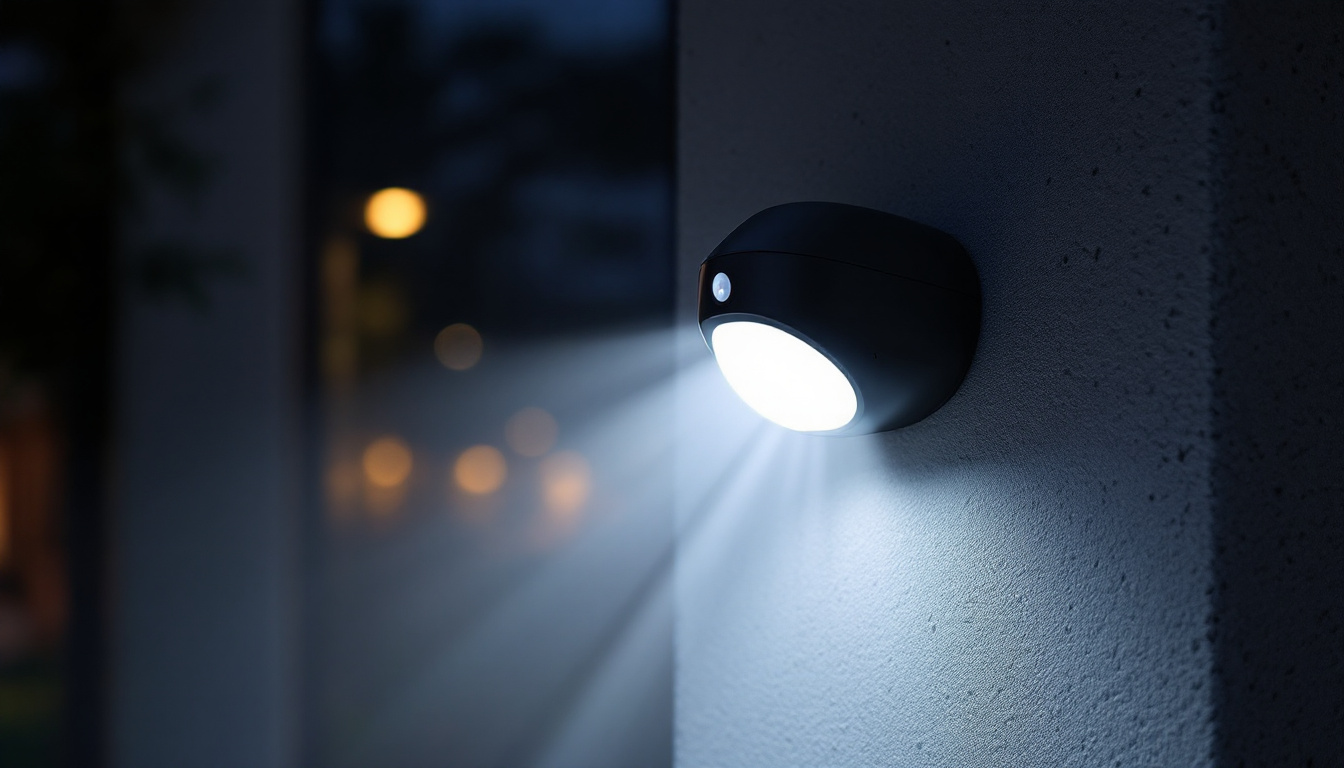 A photograph of a motion detector light in action