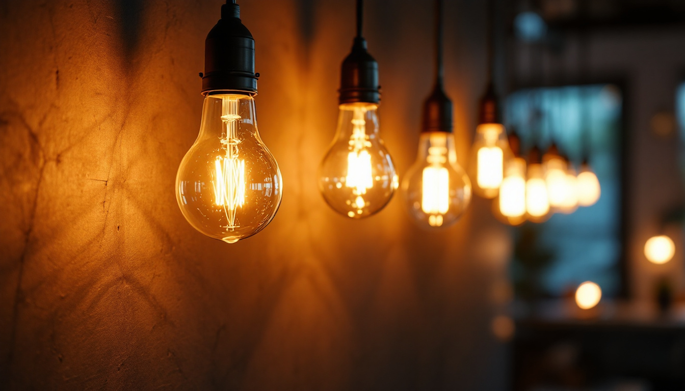 A photograph of a beautifully lit interior scene that showcases various types of light bulbs in use
