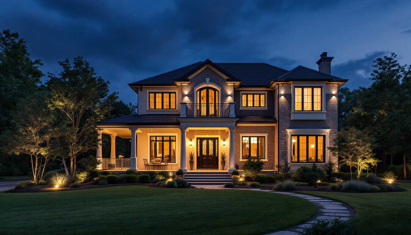 A photograph of a beautifully illuminated house exterior at dusk