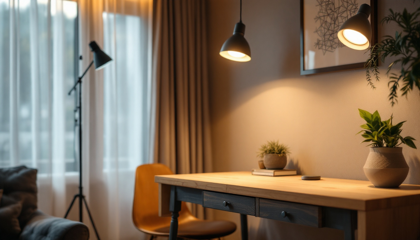 A photograph of a stylishly arranged three-way led light setup in a cozy living space