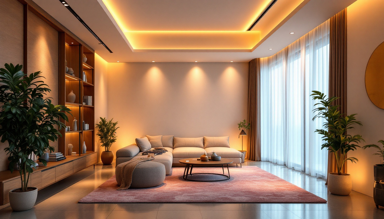 A photograph of a beautifully designed room illuminated by recessed led lighting