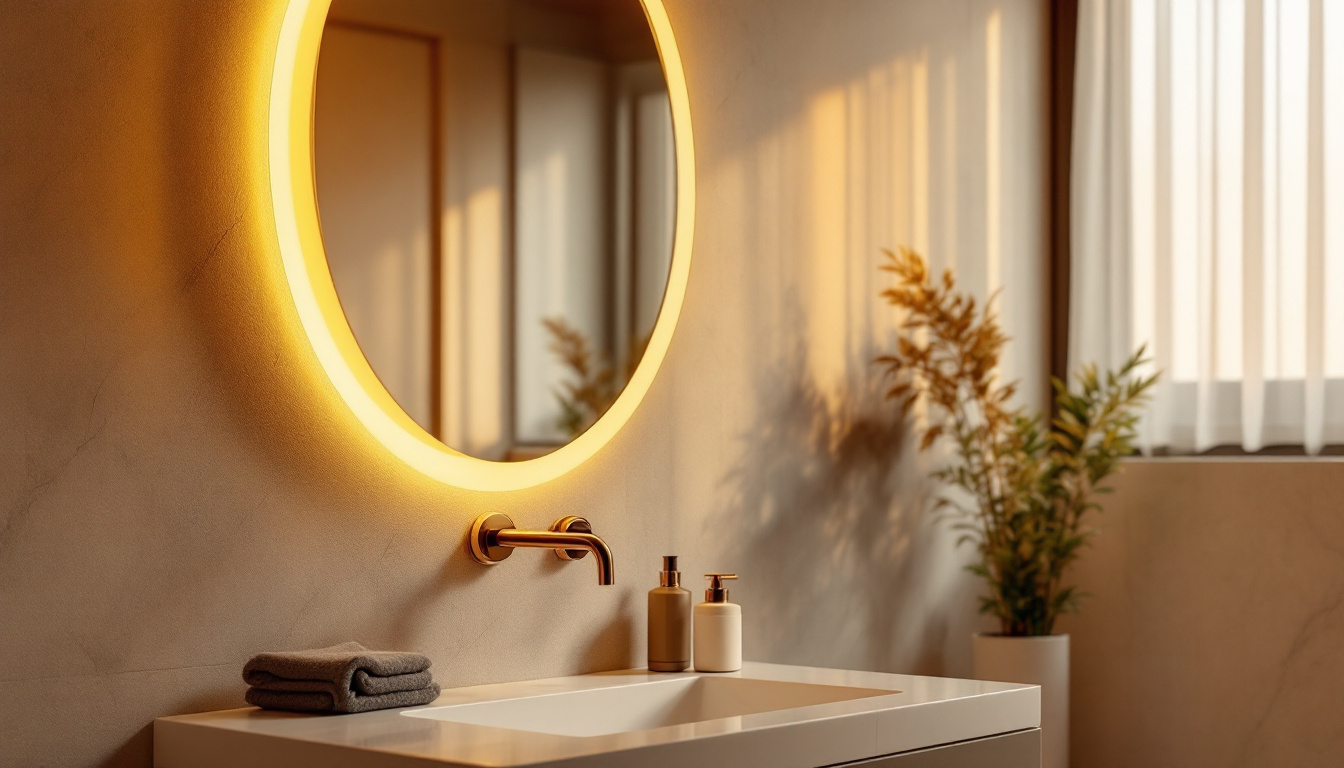 A photograph of a beautifully designed vanity light fixture illuminated in a stylish bathroom setting