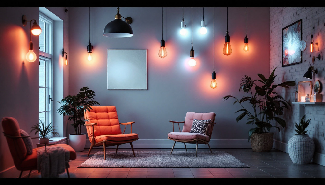 A photograph of a beautifully lit interior space showcasing various styles of lighting fixtures