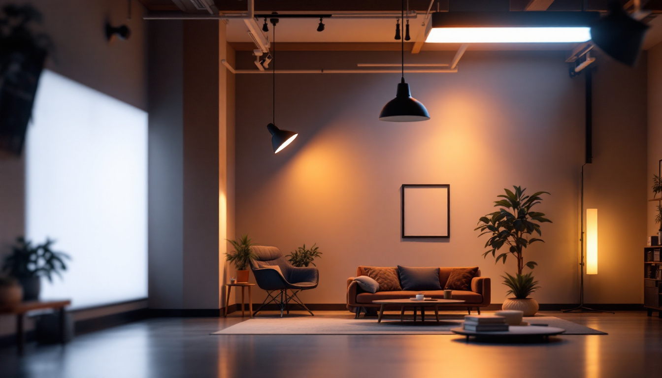 A photograph of a well-lit indoor space showcasing various led lighting fixtures in use