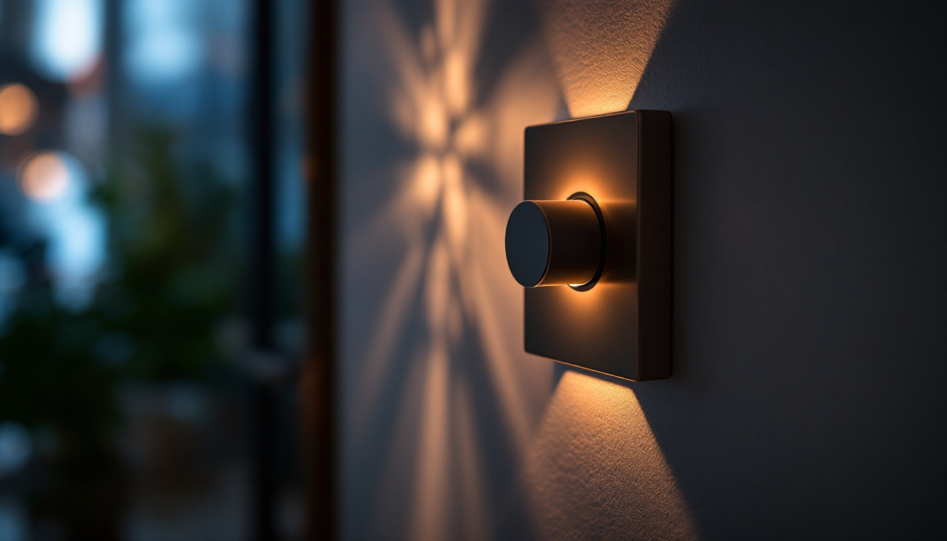 A photograph of a stylish light dimmer switch in a cozy