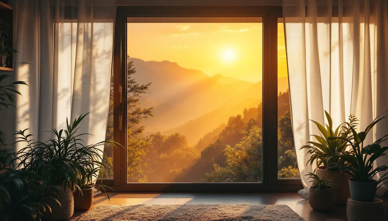A photograph of a beautifully lit scene that showcases the interplay of natural and artificial light