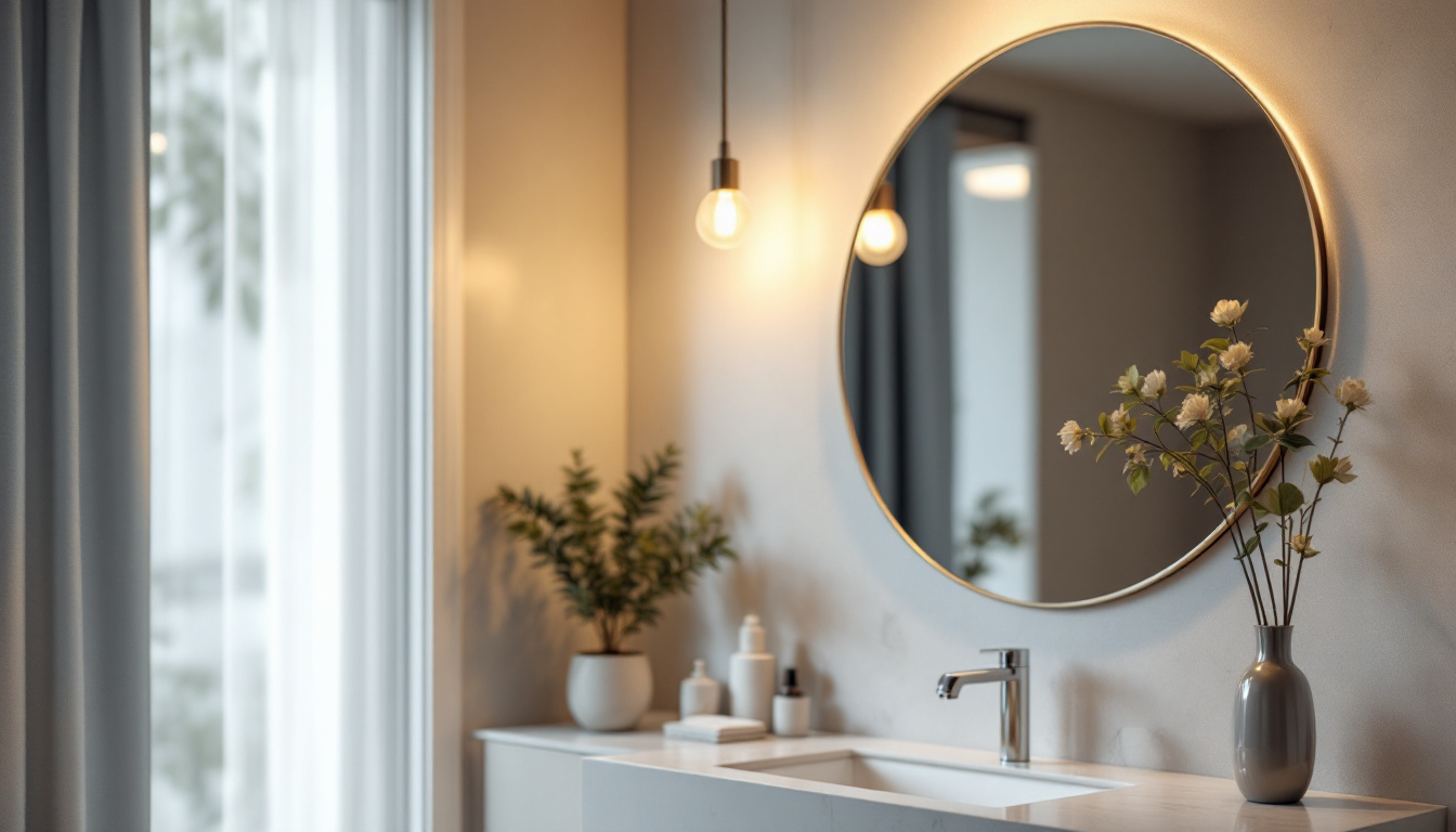 A photograph of a stylish vanity bathroom light fixture in an elegantly designed bathroom setting