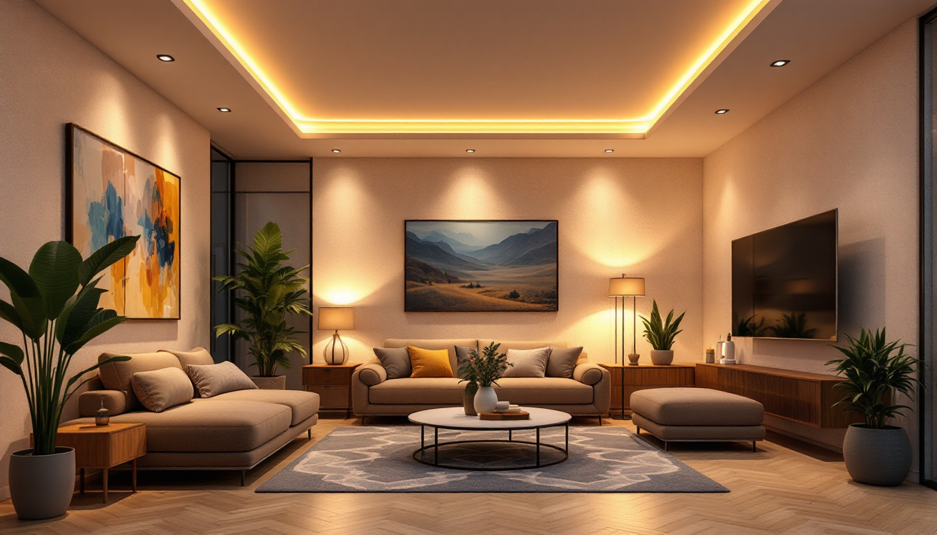 A photograph of a beautifully designed room featuring recessed lighting