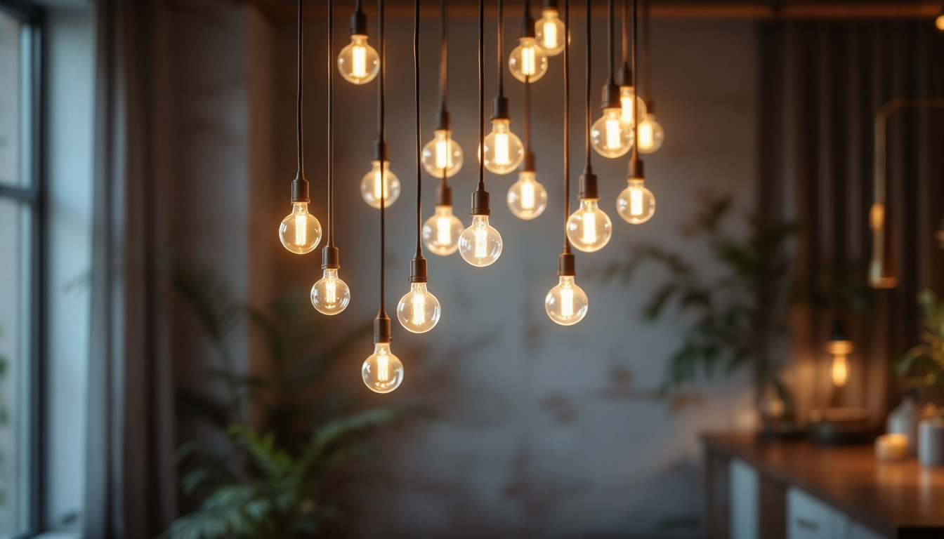 A photograph of a beautifully arranged drop light installation in a stylish interior setting