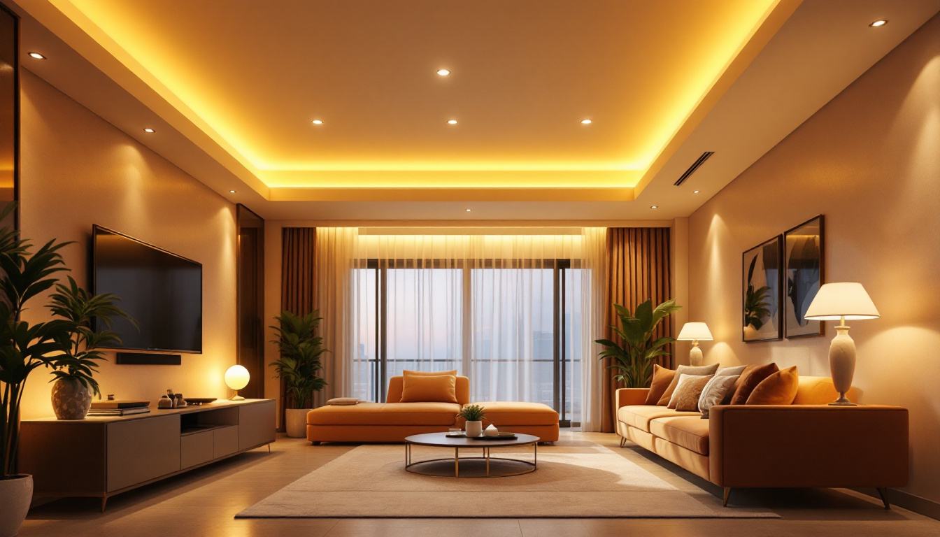 A photograph of a beautifully designed room showcasing recessed ceiling lighting