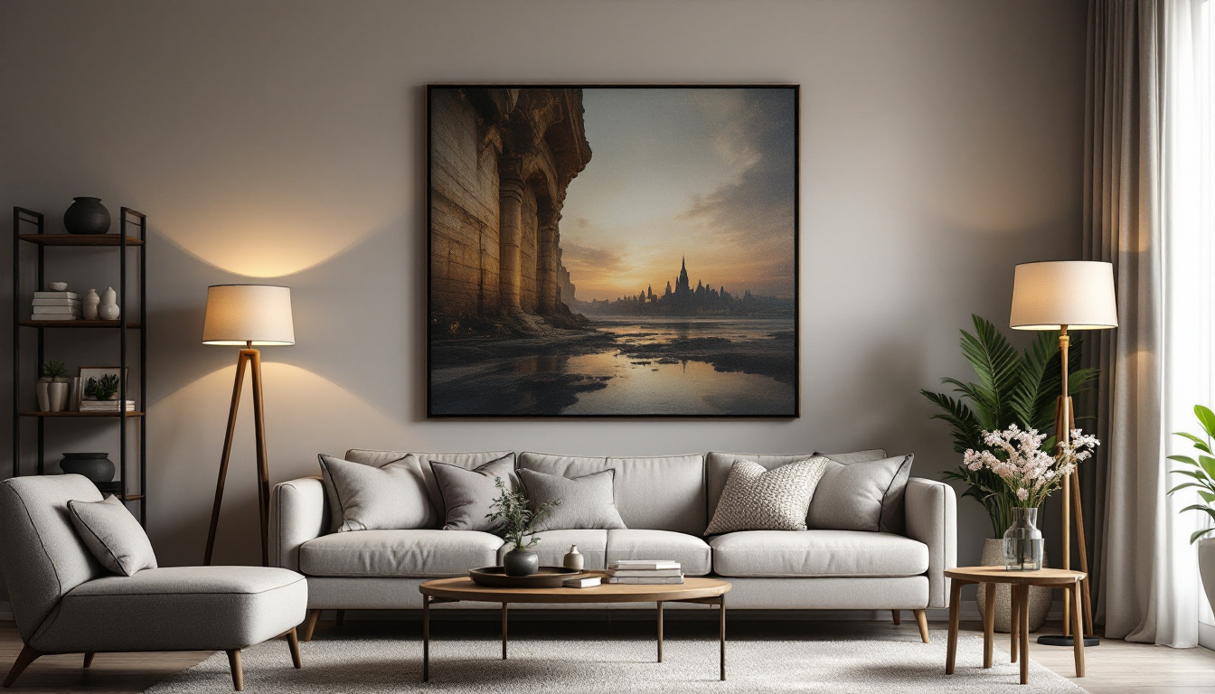 A photograph of a beautifully arranged living space featuring a stunning chandelier and a stylish lamp