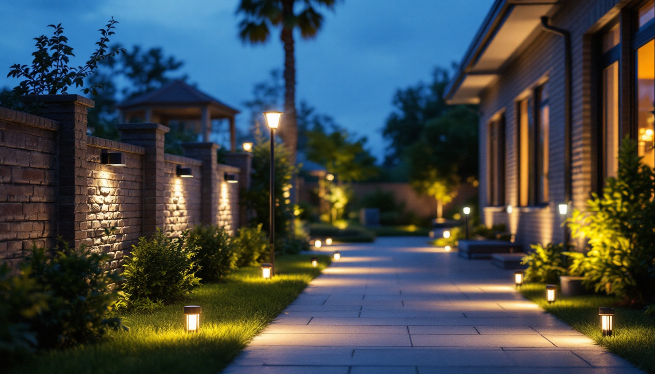 A photograph of a beautifully illuminated outdoor space featuring motion sensor lights in action