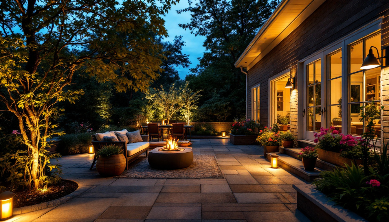 A photograph of a beautifully illuminated outdoor space at dusk