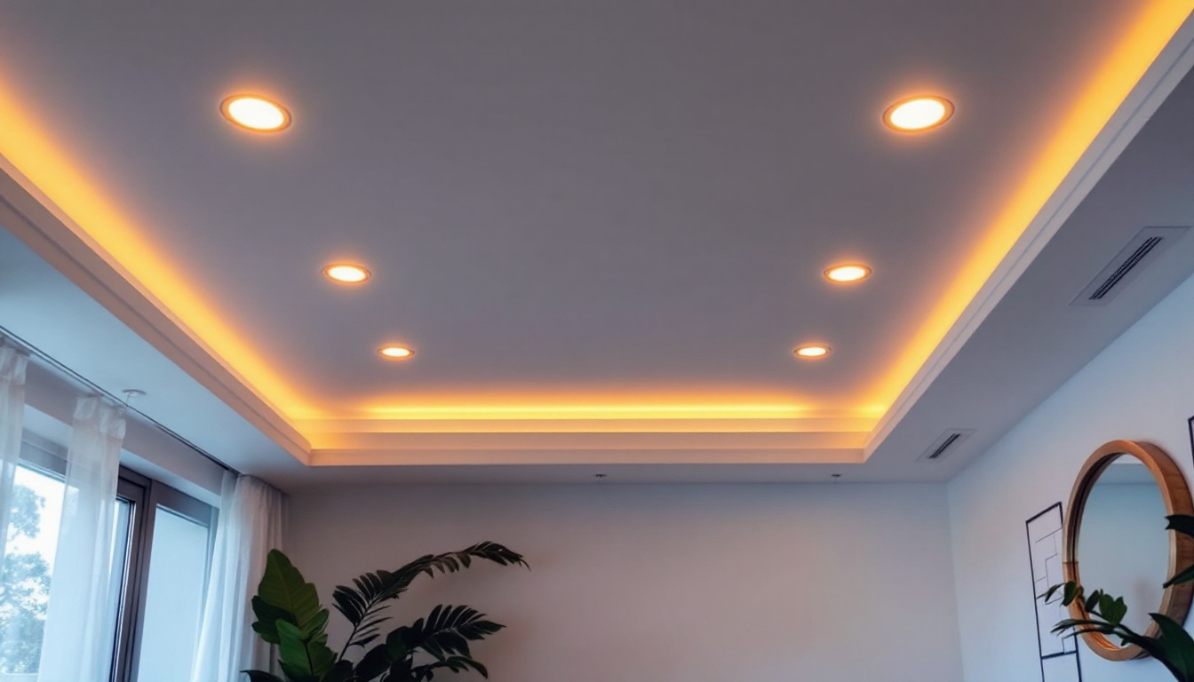 A photograph of a beautifully designed interior space featuring recessed lights