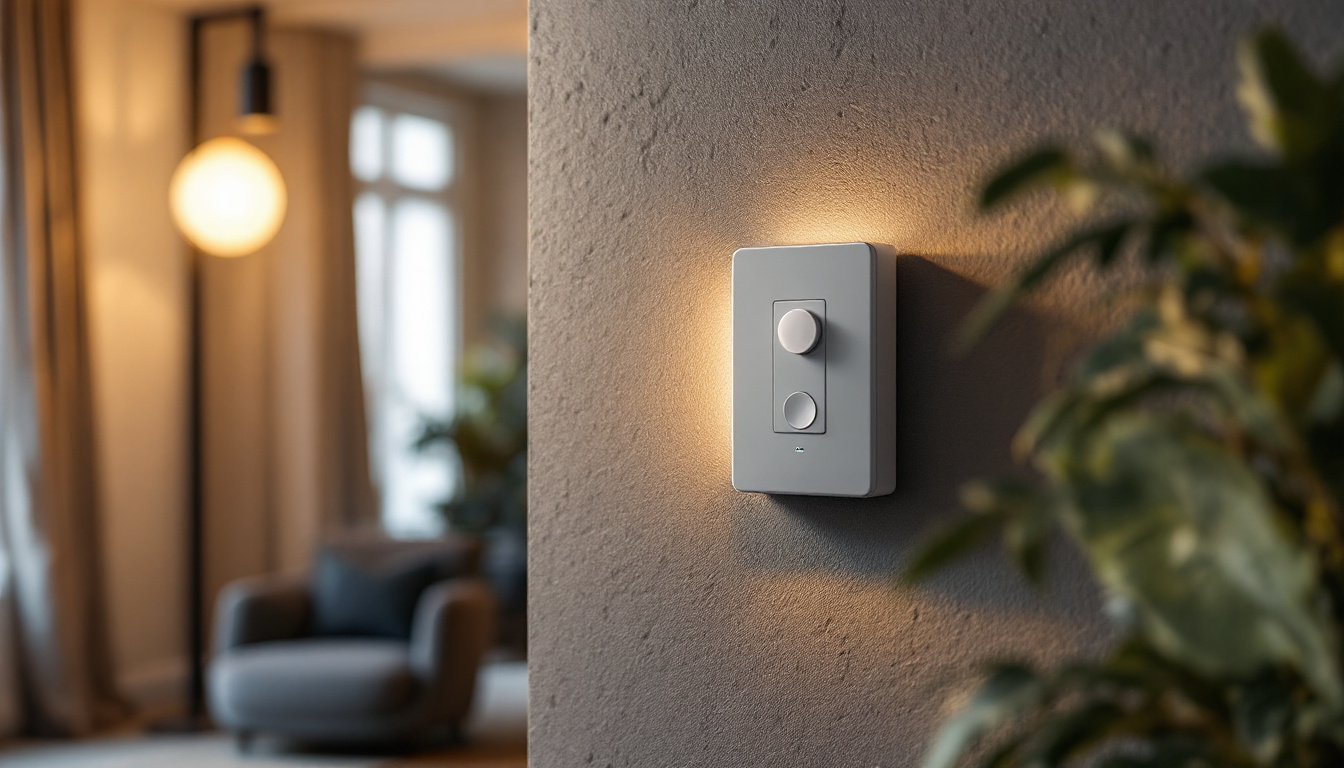 A photograph of a modern light sensor switch installed on a stylish wall
