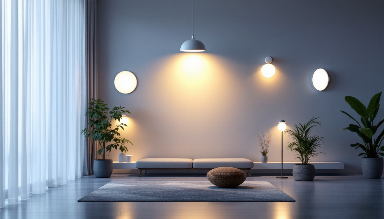 A photograph of a modern interior space illuminated by various led fixtures