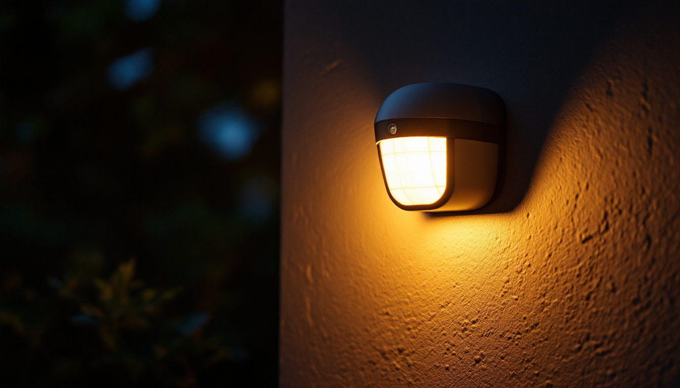 A photograph of a beautifully illuminated exterior sensor light in action