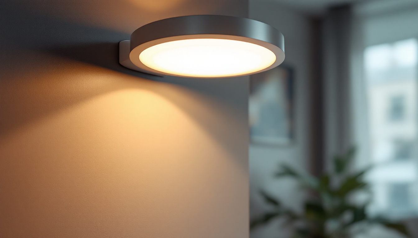 A photograph of a stylish flush mount led light fixture installed in a modern interior setting