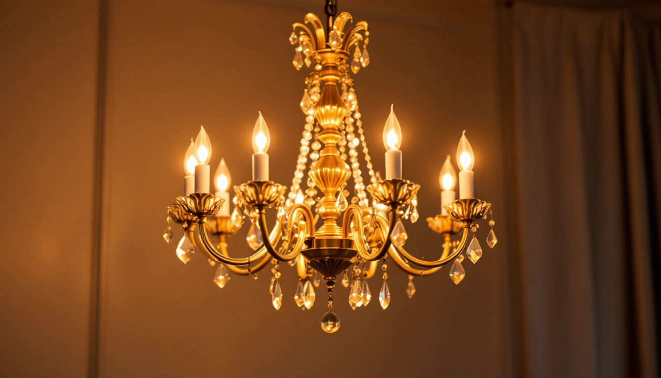 A photograph of a beautifully designed chandelier illuminated in a stylish interior setting