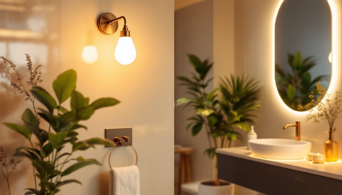 A photograph of a beautifully designed bathroom featuring an elegant light fixture that highlights the space's ambiance