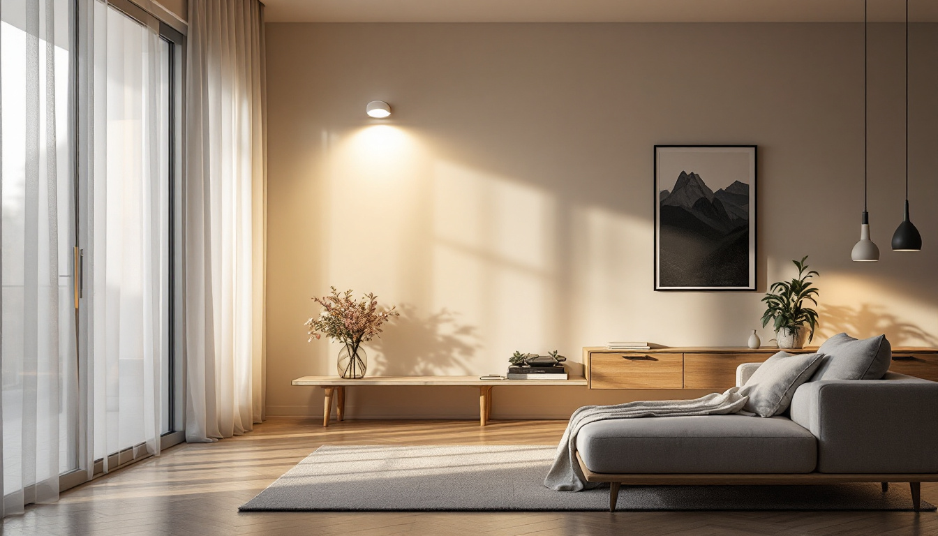 A photograph of a stylishly designed room featuring motion sensor indoor lights in action