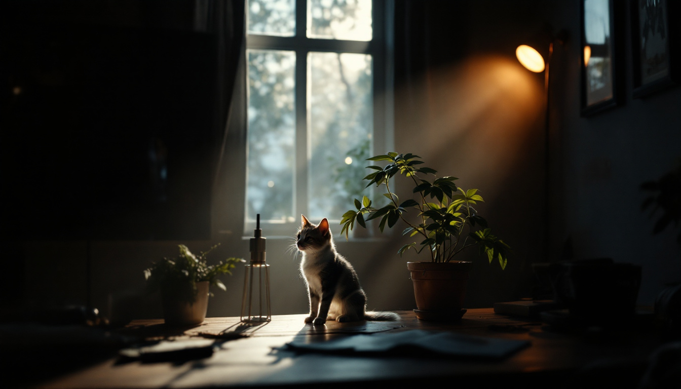 A photograph of a dramatic scene showcasing various lighting techniques in action