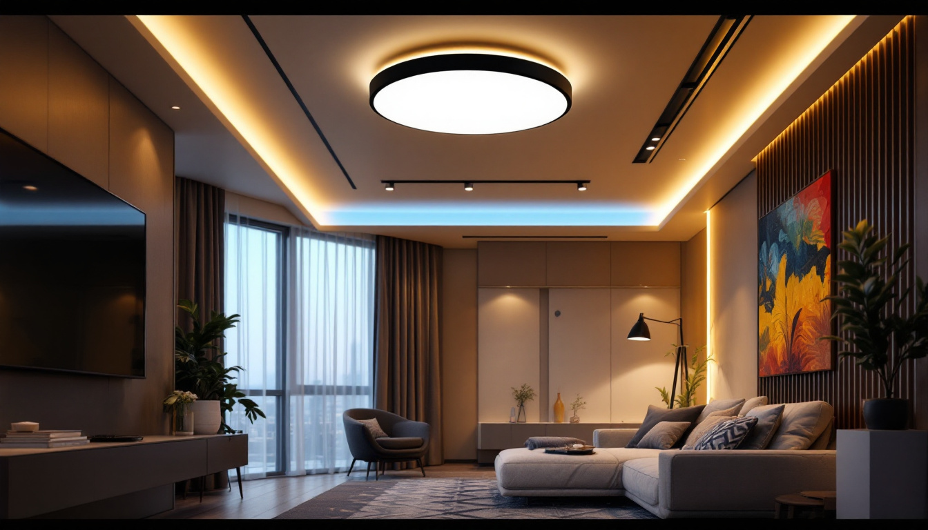A photograph of capture a photograph of a stylishly designed room featuring modern ceiling led lights