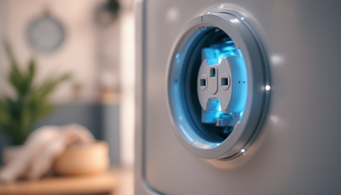 A photograph of a close-up of a dryer receptacle with clear lighting that highlights its electrical components