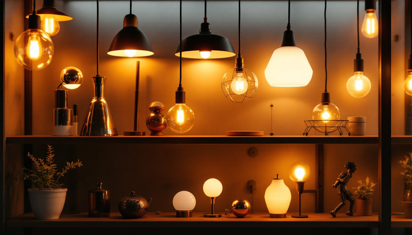 A photograph of a beautifully arranged display of various light fixtures