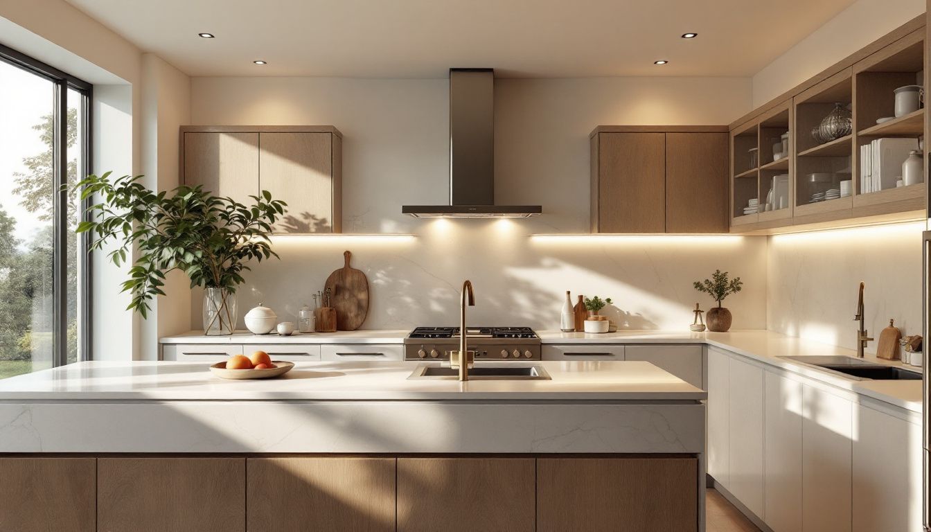 A photograph of a beautifully designed kitchen featuring elegant flush mount lighting that highlights the space's functionality and aesthetic appeal