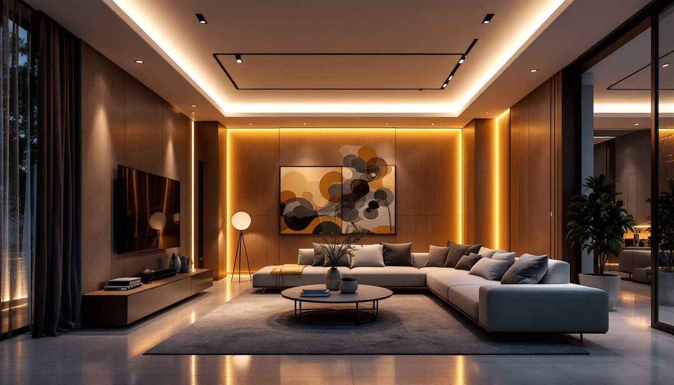 A photograph of a beautifully designed room featuring modern recessed lighting