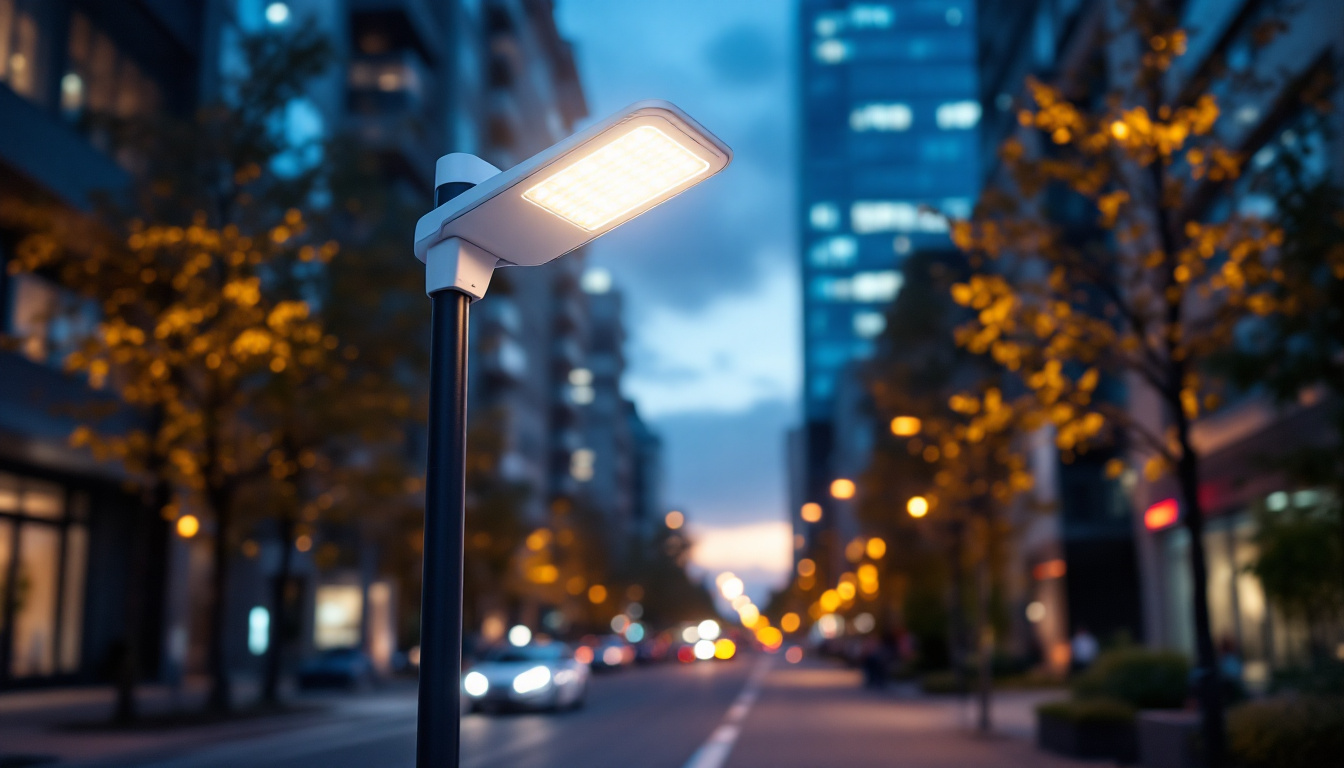A photograph of a modern streetlight equipped with smart technology
