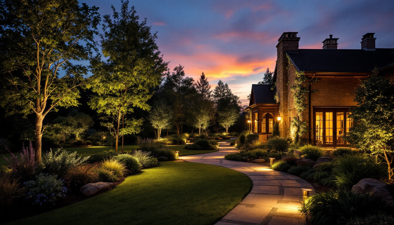 A photograph of a beautifully illuminated outdoor landscape at dusk