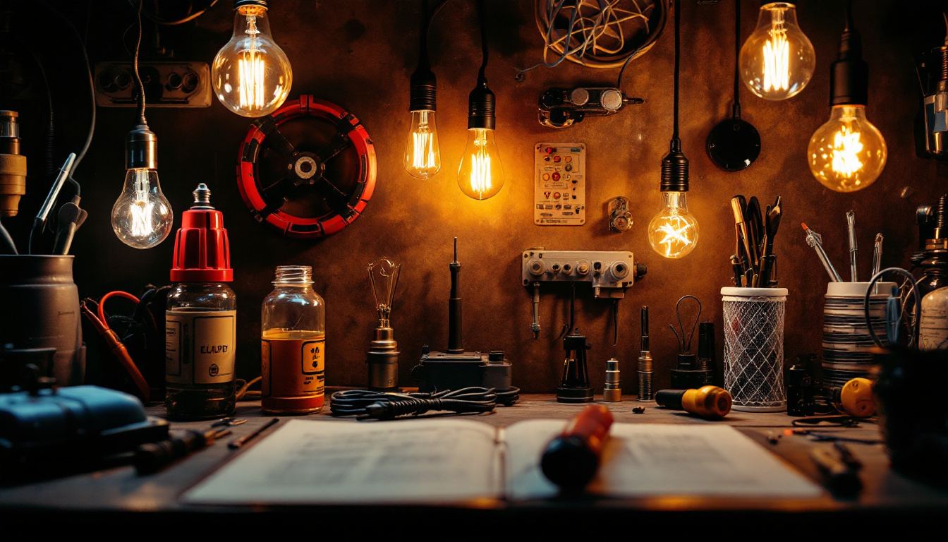 A photograph of a beautifully lit workspace featuring various electricity tools
