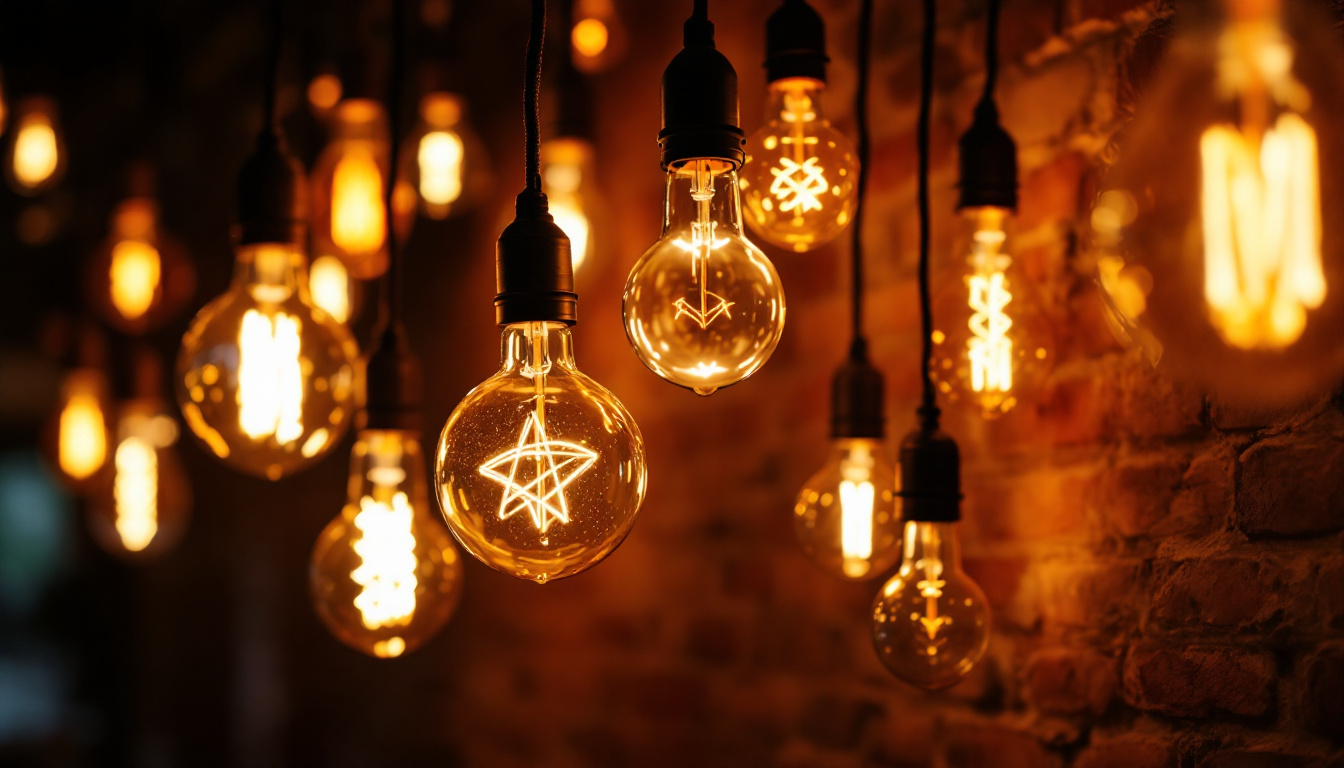 A photograph of a beautifully lit scene featuring a variety of bulb lights in different shapes and sizes