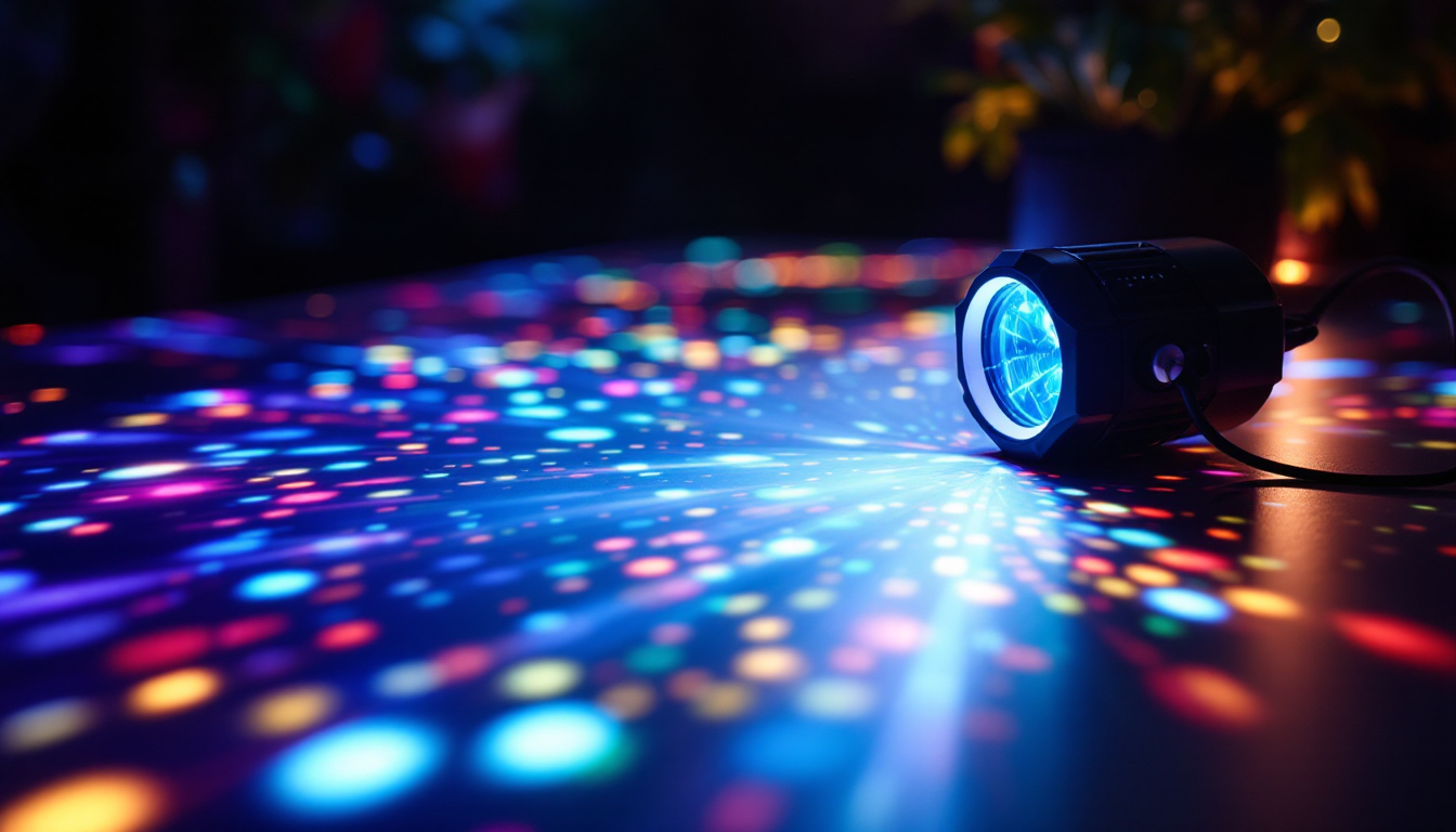 A photograph of a beautifully illuminated scene featuring projection lights in action