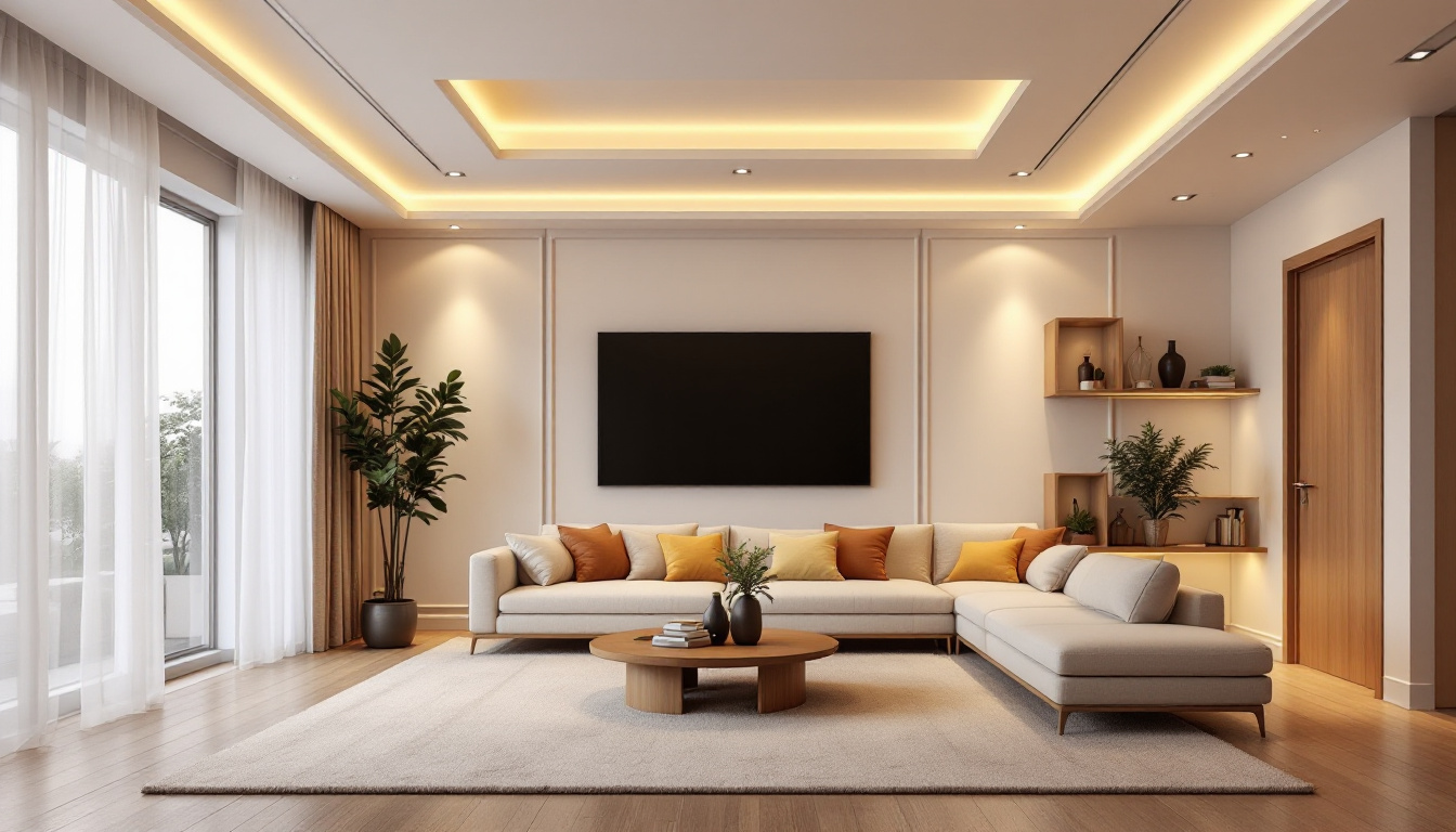 A photograph of a beautifully designed room featuring various types of recessed lighting trims in use