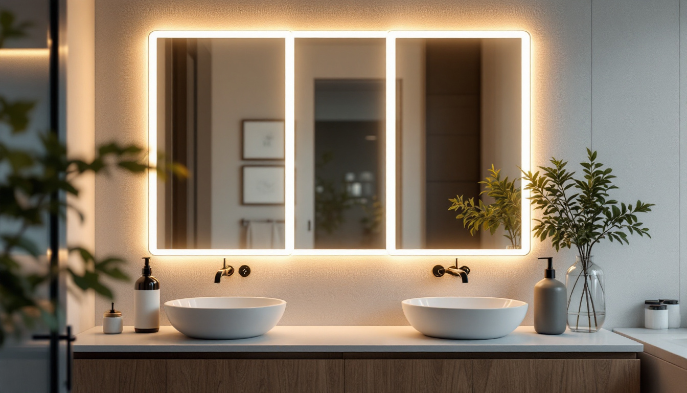 A photograph of a beautifully styled bathroom vanity featuring elegant led vanity lights