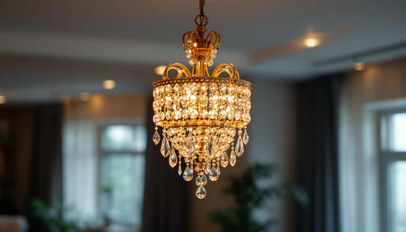 A photograph of a beautifully designed chandelier light fixture hanging elegantly in a well-lit room