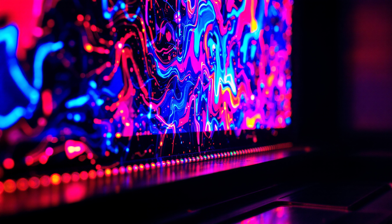 A photograph of capture a photograph of a vibrant led uv light illuminating a dark space