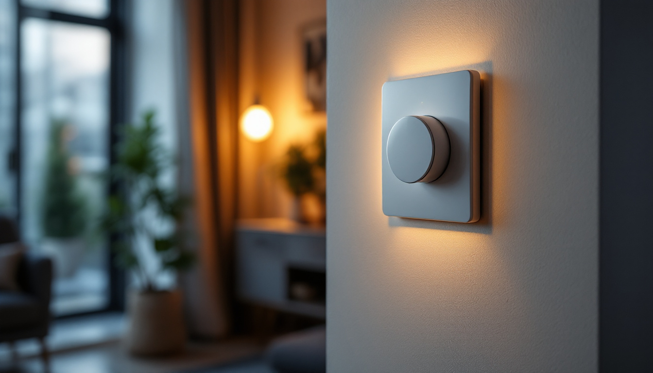 A photograph of a beautifully lit room featuring a stylish timer switch in action