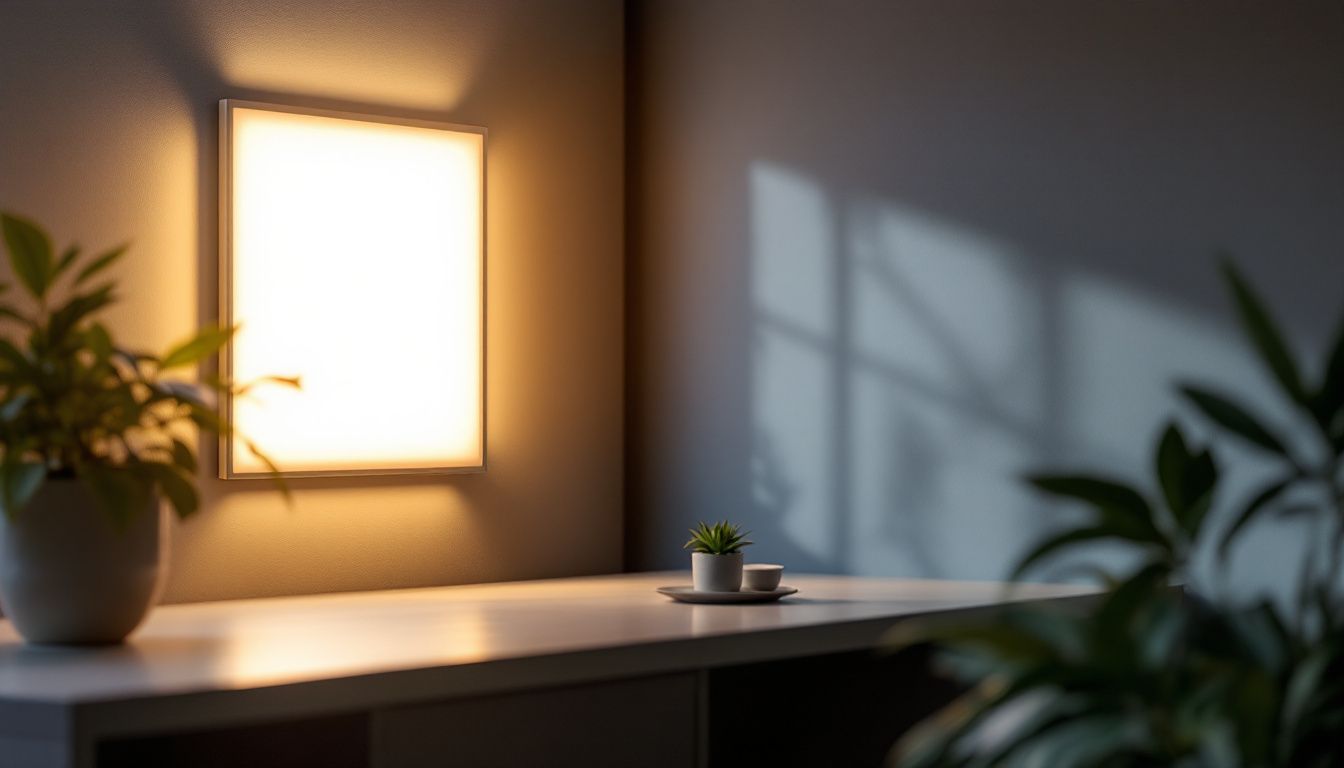 A photograph of capture a photograph of a modern 2x4 led flat panel light installed in a stylish