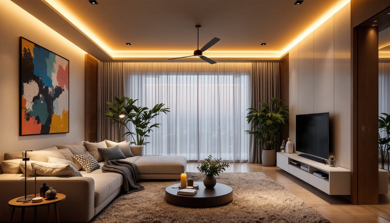 A photograph of a modern living space featuring stylish led ceiling can lights in action