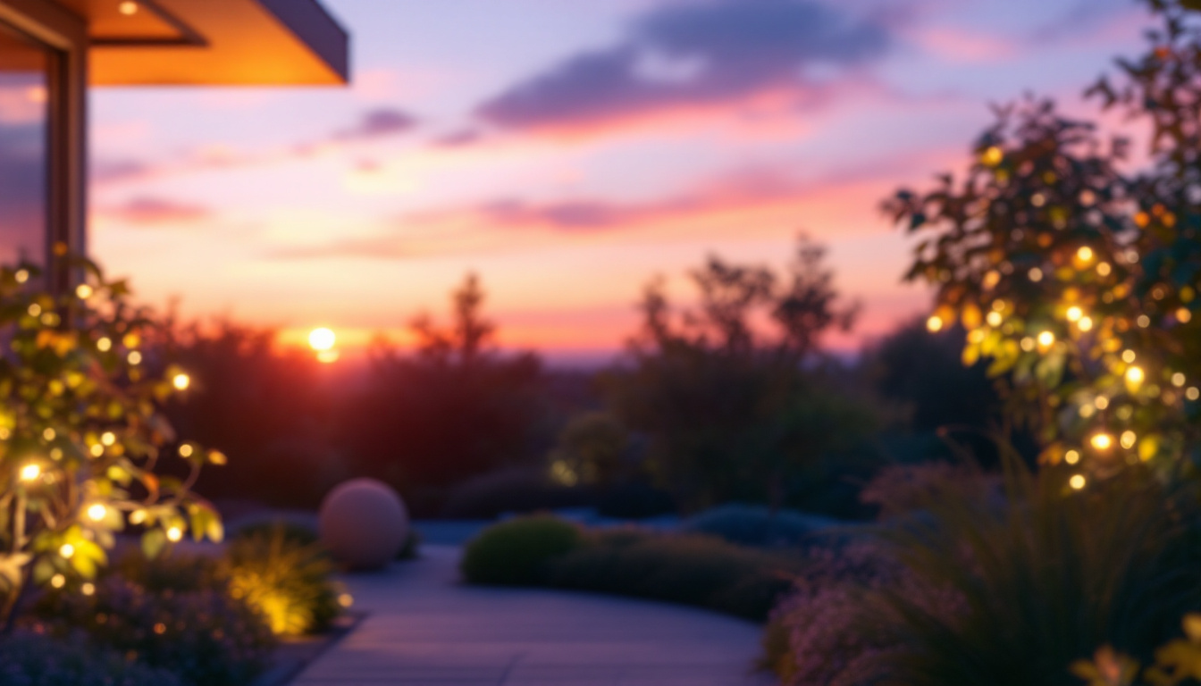 A photograph of a beautifully illuminated outdoor space at dusk