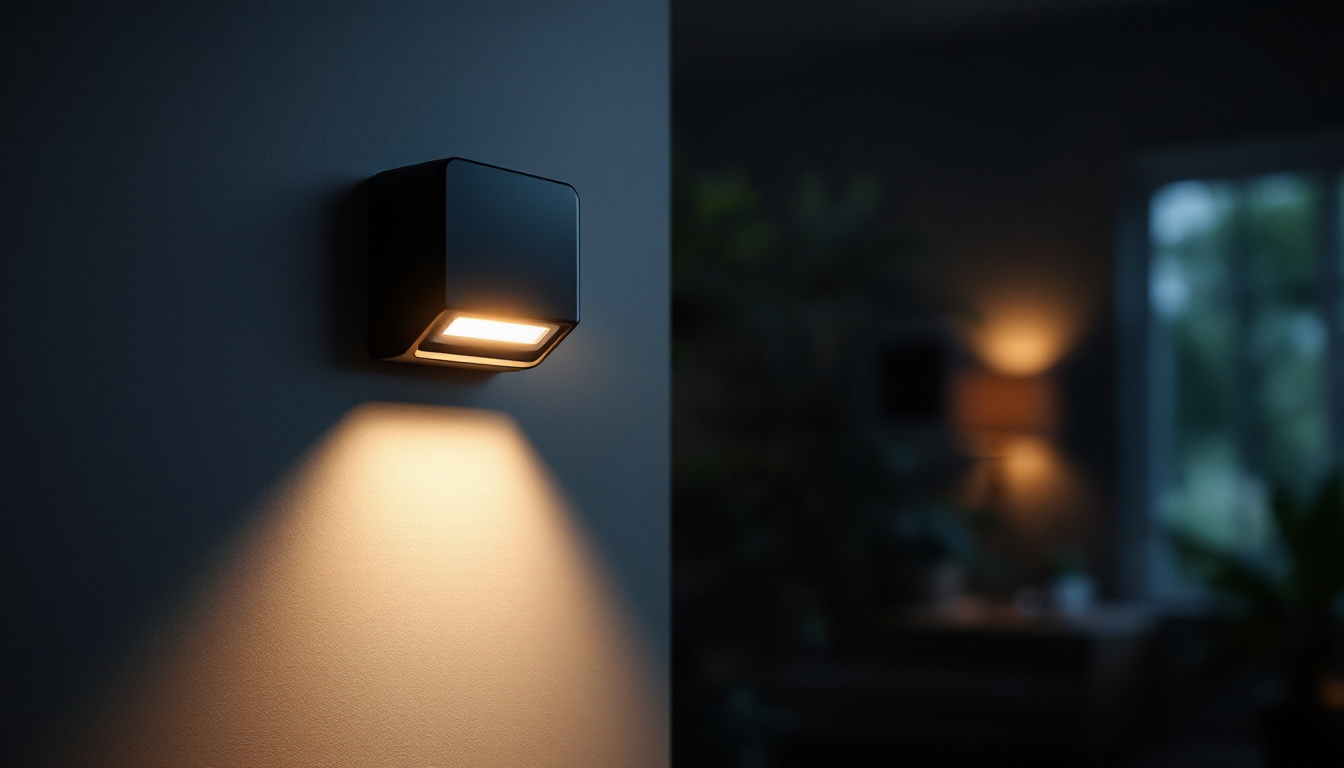 A photograph of a modern motion sensor light in action