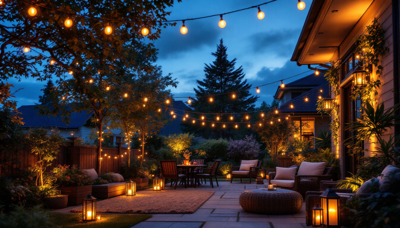 A photograph of a beautifully illuminated outdoor space at dusk